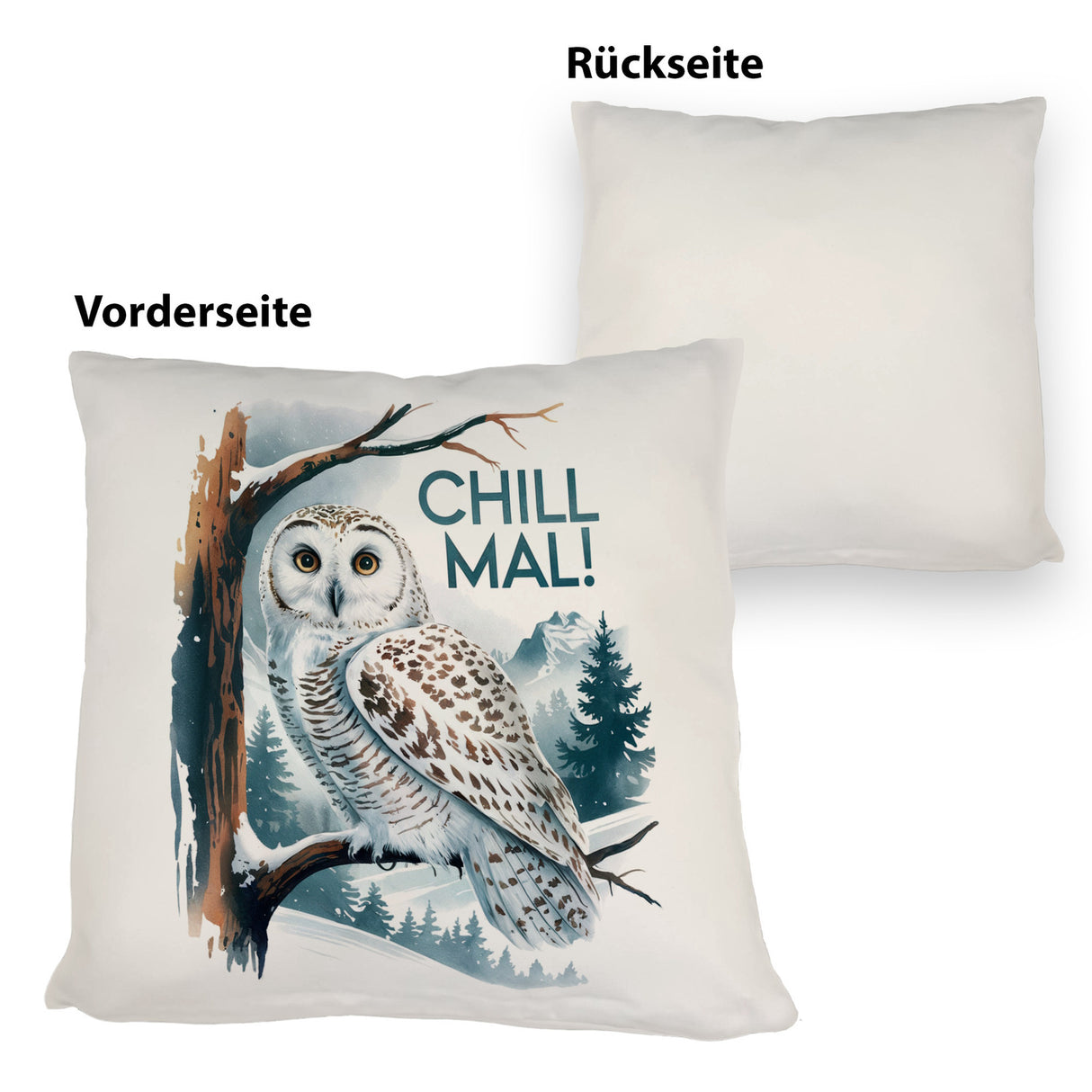 Chill mal Kissen Schneeeule auf Ast