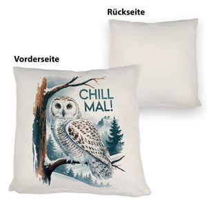 Chill mal Kissen Schneeeule auf Ast