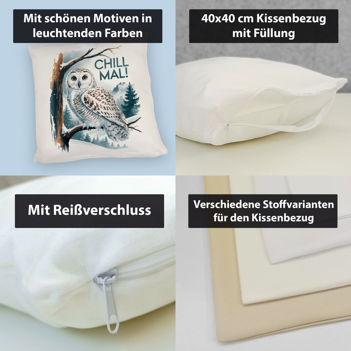 Chill mal Kissen Schneeeule auf Ast