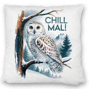 Chill mal Kissen Schneeeule auf Ast