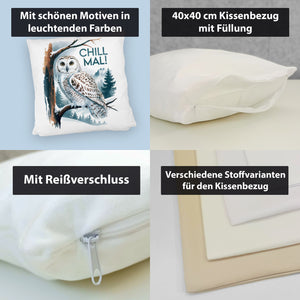 Chill mal Kissen Schneeeule auf Ast