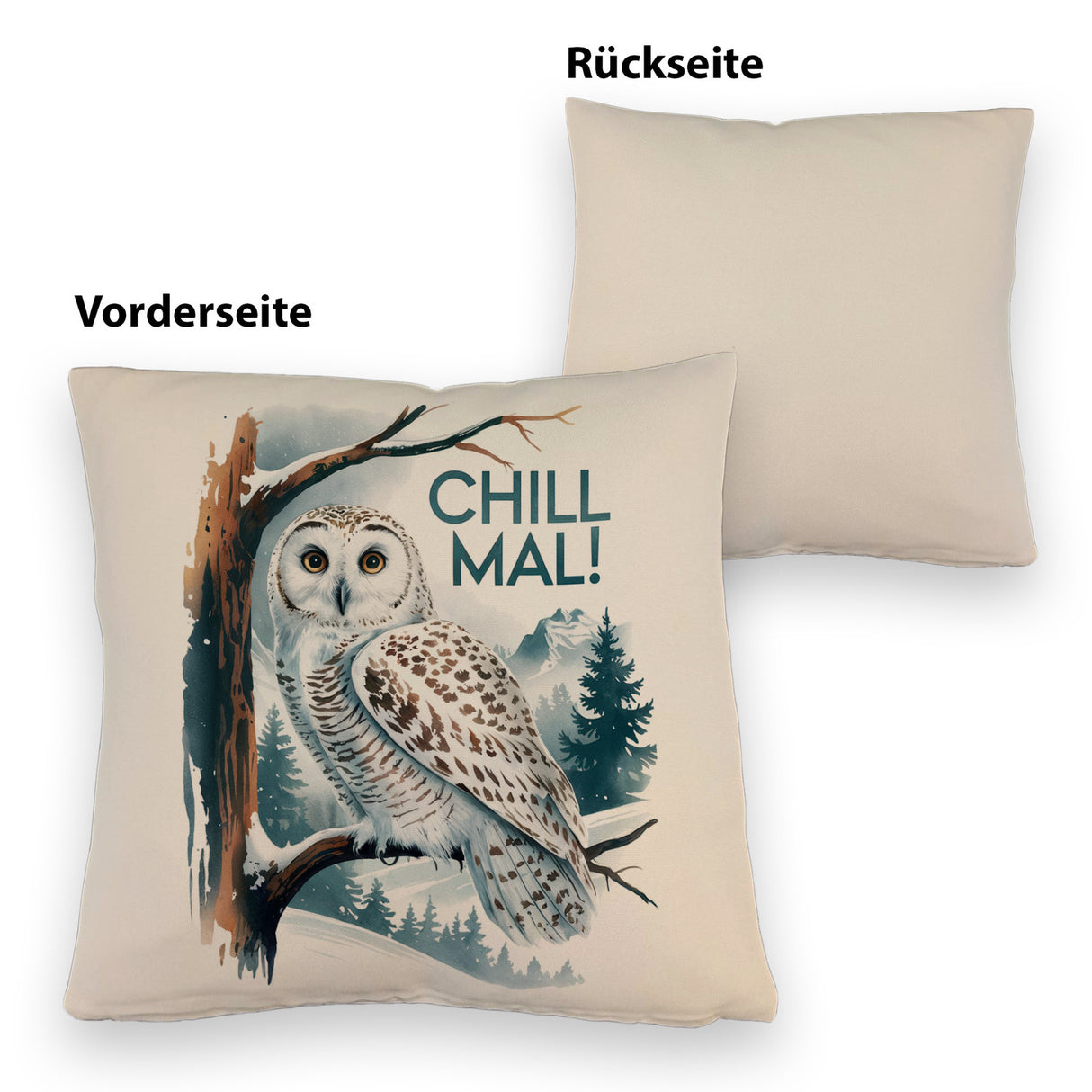 Chill mal Kissen Schneeeule auf Ast