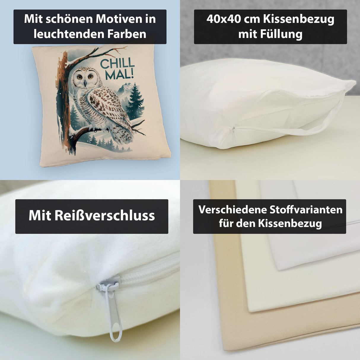 Chill mal Kissen Schneeeule auf Ast