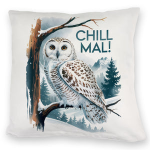 Chill mal Kissen Schneeeule auf Ast