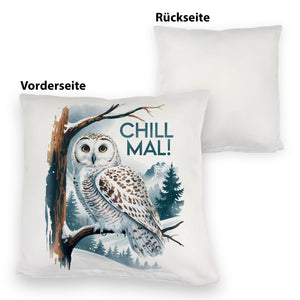 Chill mal Kissen Schneeeule auf Ast