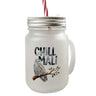 Entspannte Schneeeule Chill mal Trinkglas mit Bambusdeckel