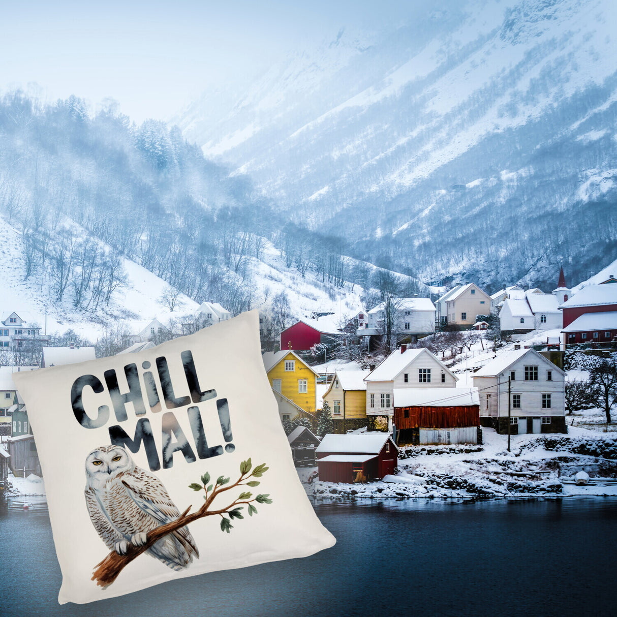 Entspannte Schneeeule Chill mal Kissen
