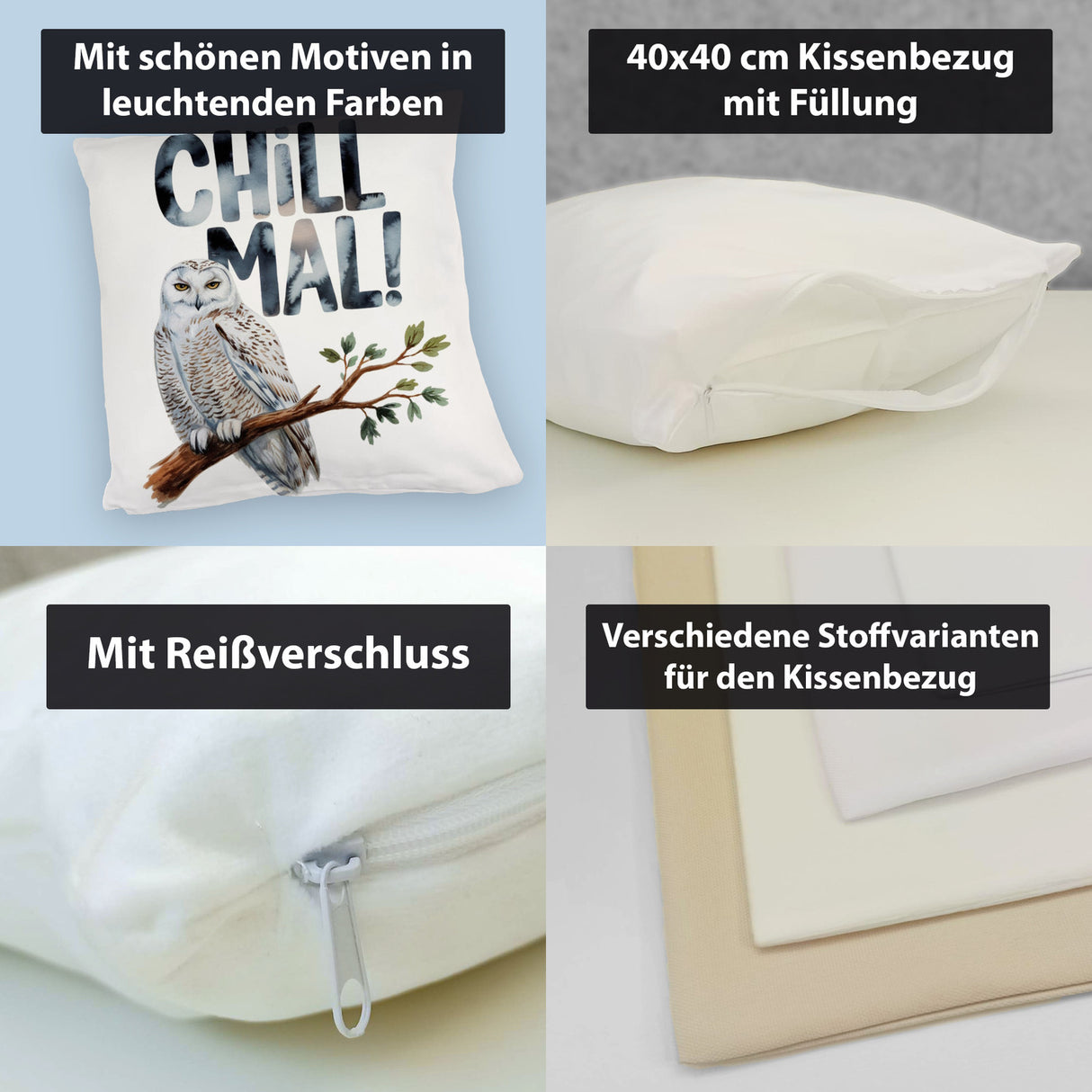 Entspannte Schneeeule Chill mal Kissen