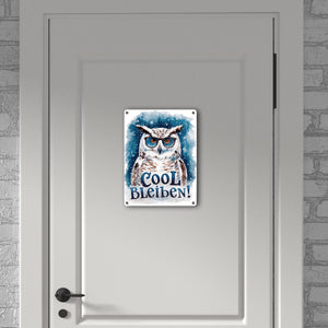 Cool bleiben Metallschild in 15x20 cm Schneeeule mit Sonnenbrille