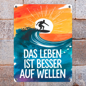 Surfer auf Welle Besser auf Wellen Metallschild in 15x20 cm