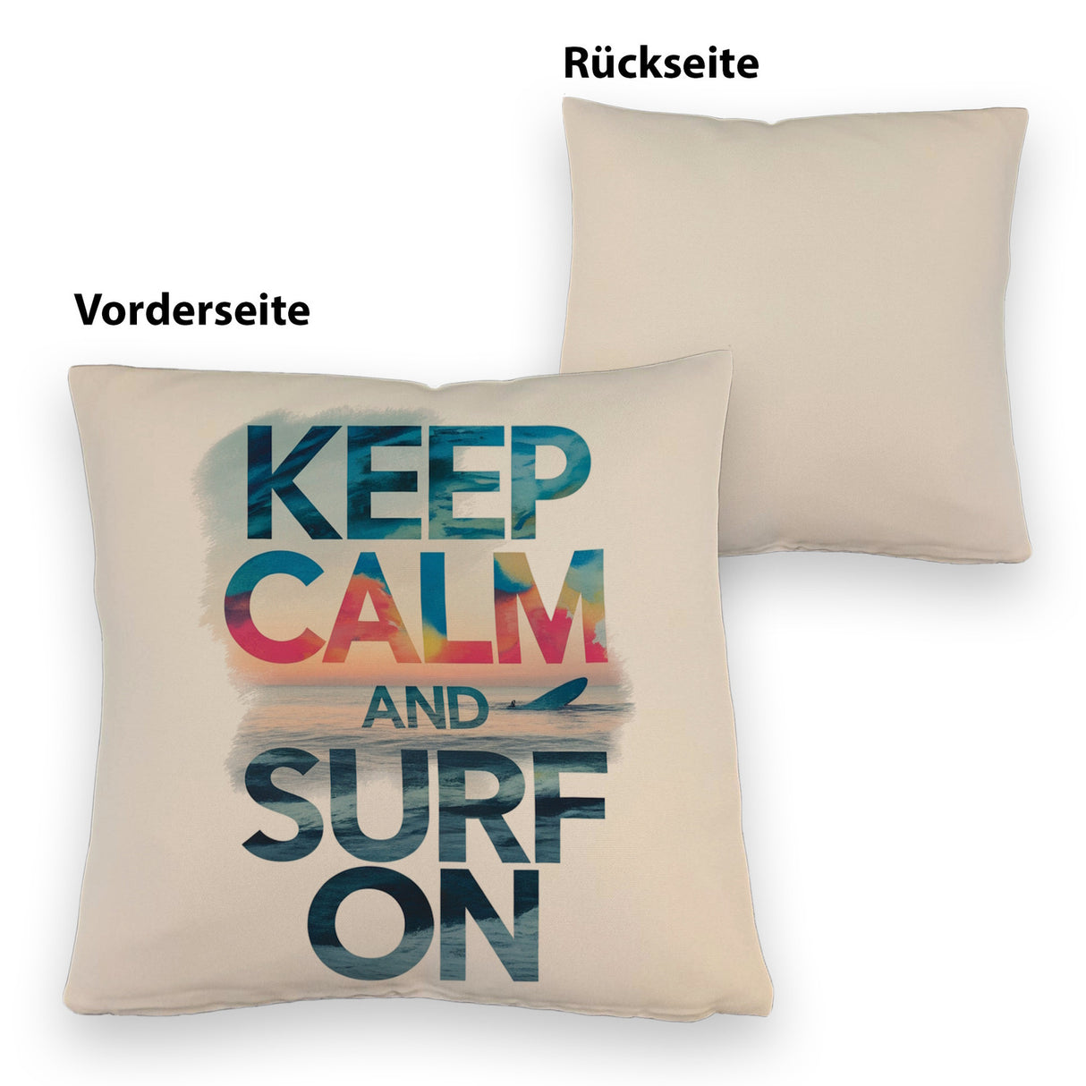 Surfer auf Welle Keep Calm and surf on Kissen