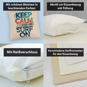 Surfer auf Welle Keep Calm and surf on Kissen