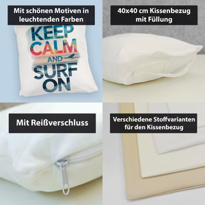 Surfer auf Welle Keep Calm and surf on Kissen