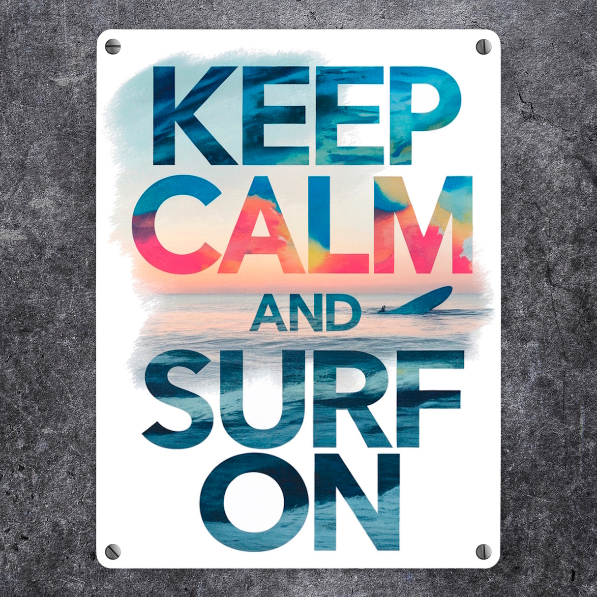 Surfer auf Welle Keep Calm and surf on Metallschild in 15x20 cm
