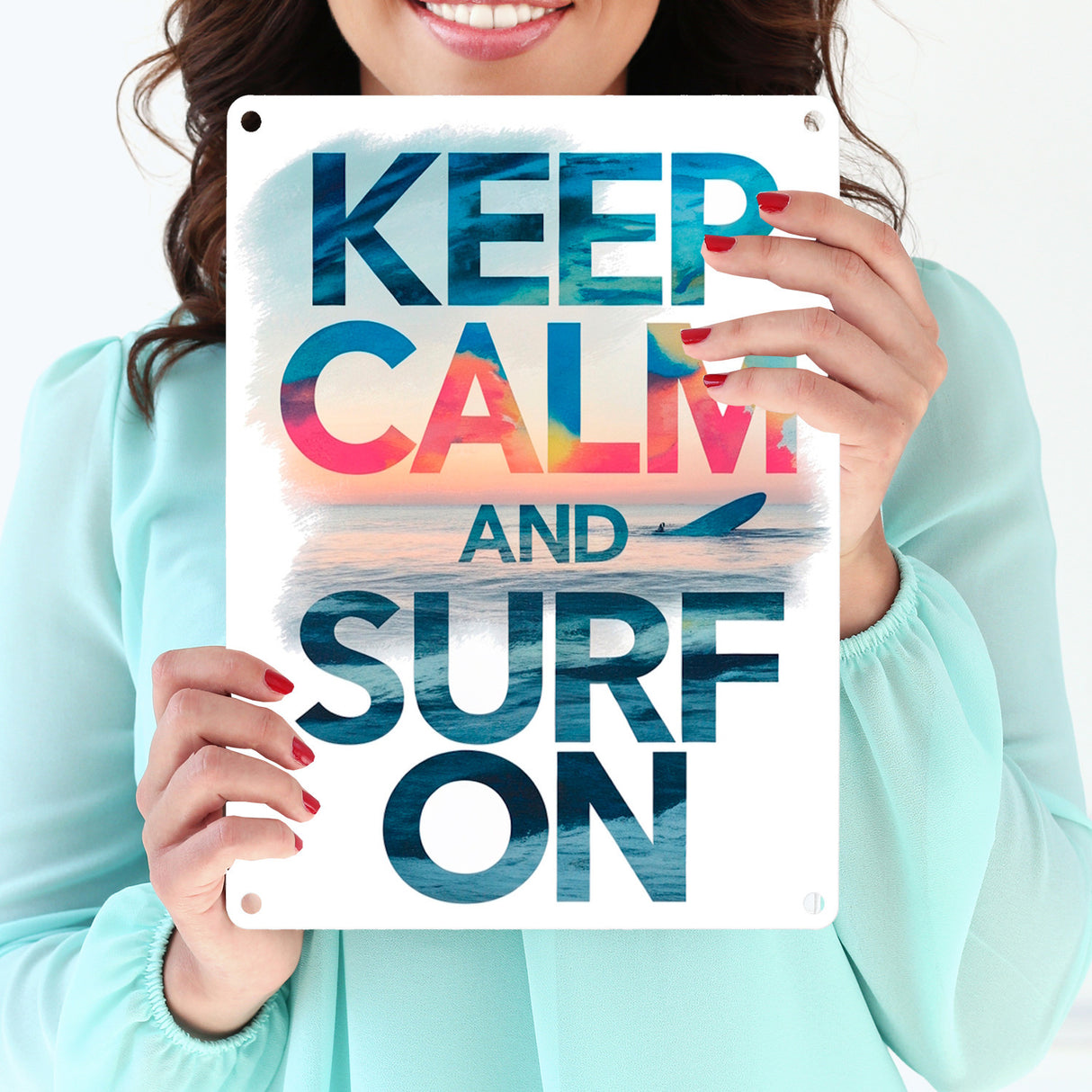 Surfer auf Welle Keep Calm and surf on Metallschild in 15x20 cm