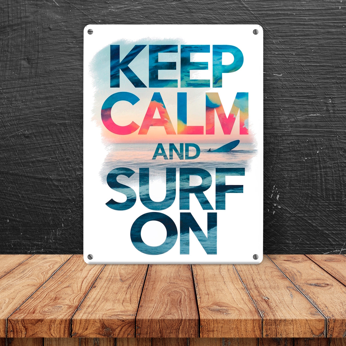 Surfer auf Welle Keep Calm and surf on Metallschild in 15x20 cm