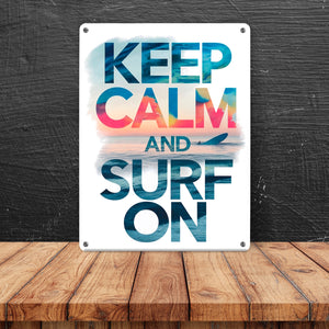Surfer auf Welle Keep Calm and surf on Metallschild in 15x20 cm
