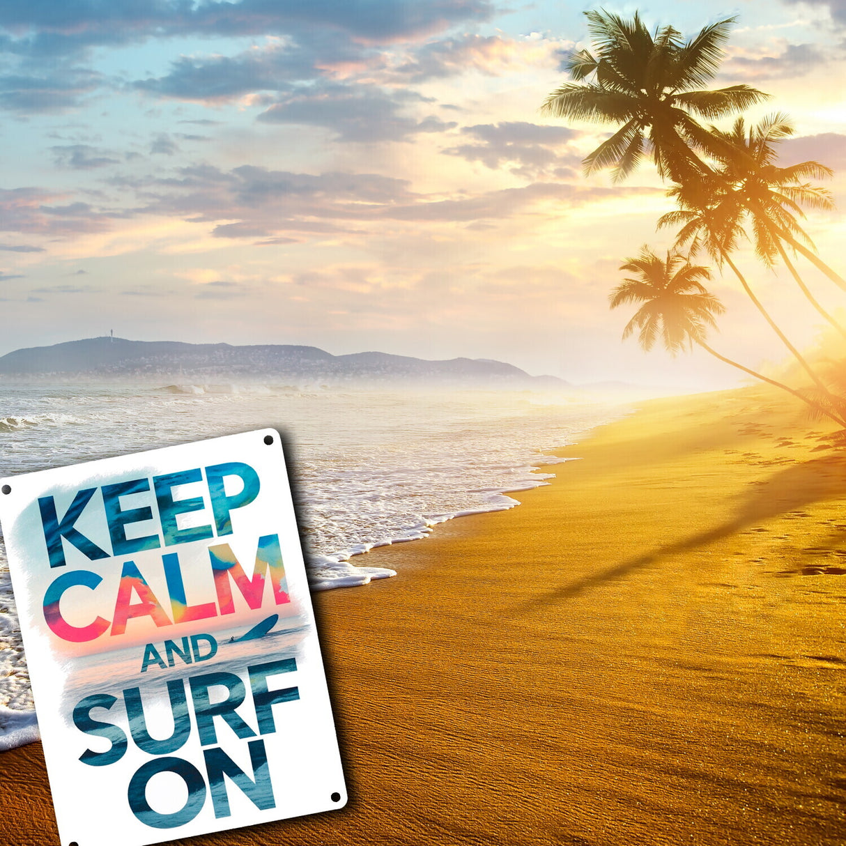 Surfer auf Welle Keep Calm and surf on Metallschild in 15x20 cm