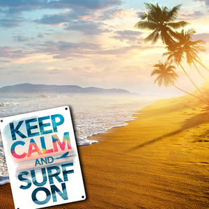 Surfer auf Welle Keep Calm and surf on Metallschild in 15x20 cm