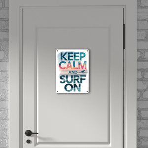 Surfer auf Welle Keep Calm and surf on Metallschild in 15x20 cm