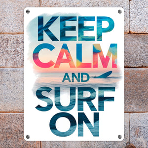 Surfer auf Welle Keep Calm and surf on Metallschild in 15x20 cm