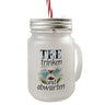Sanduhr mit Teeblättern Trinkglas mit Bambusdeckel Tee trinken und abwarten