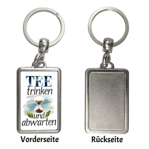 Sanduhr mit Teeblättern Schlüsselanhänger Tee trinken und abwarten