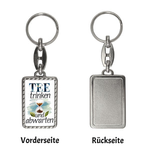 Sanduhr mit Teeblättern Schlüsselanhänger Tee trinken und abwarten