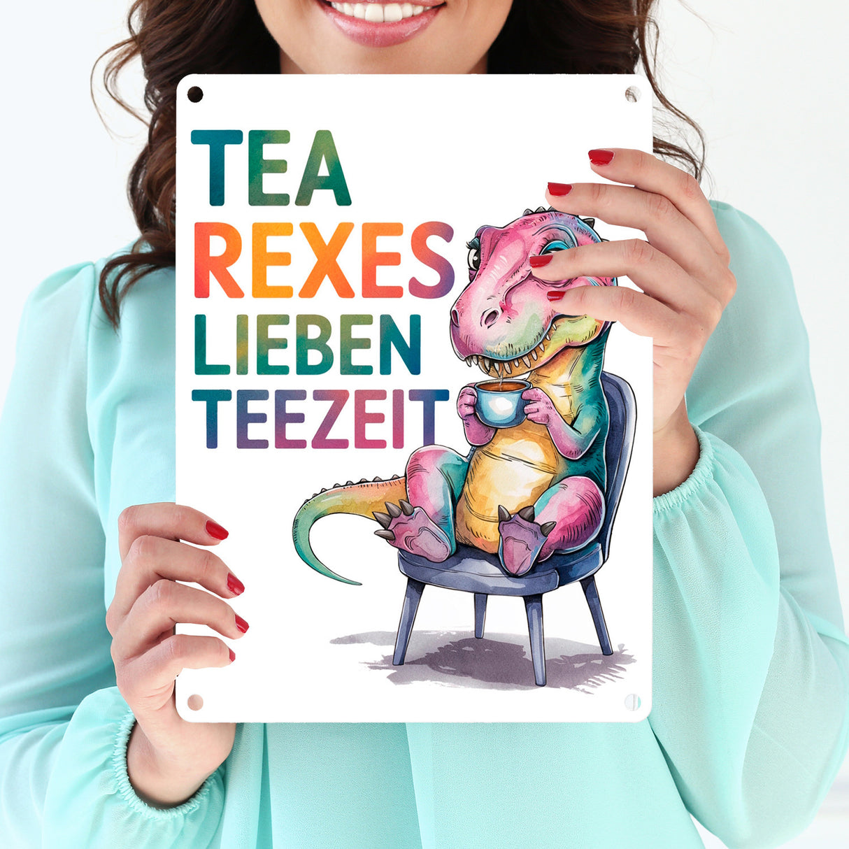 Tea rexes lieben Teezeit Metallschild in 15x20 cm