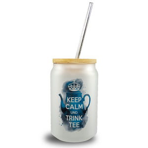 Keep calm und trink Tee Trinkglas mit Bambusdeckel