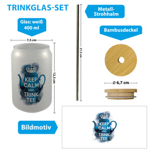 Keep calm und trink Tee Trinkglas mit Bambusdeckel
