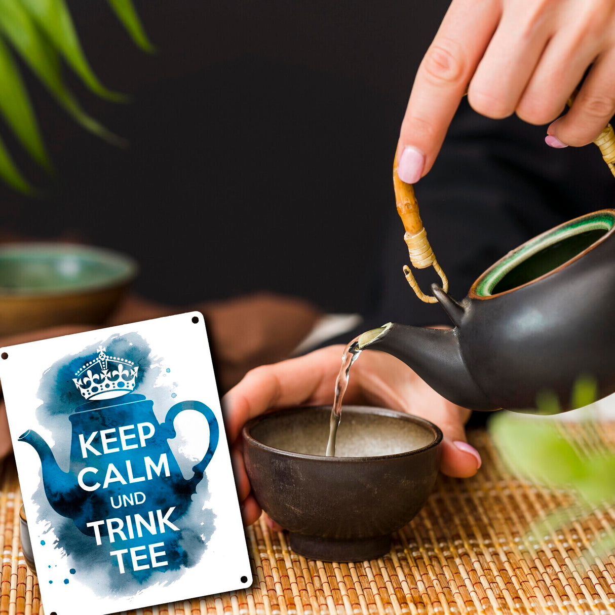 Keep calm und trink Tee Metallschild in 15x20 cm