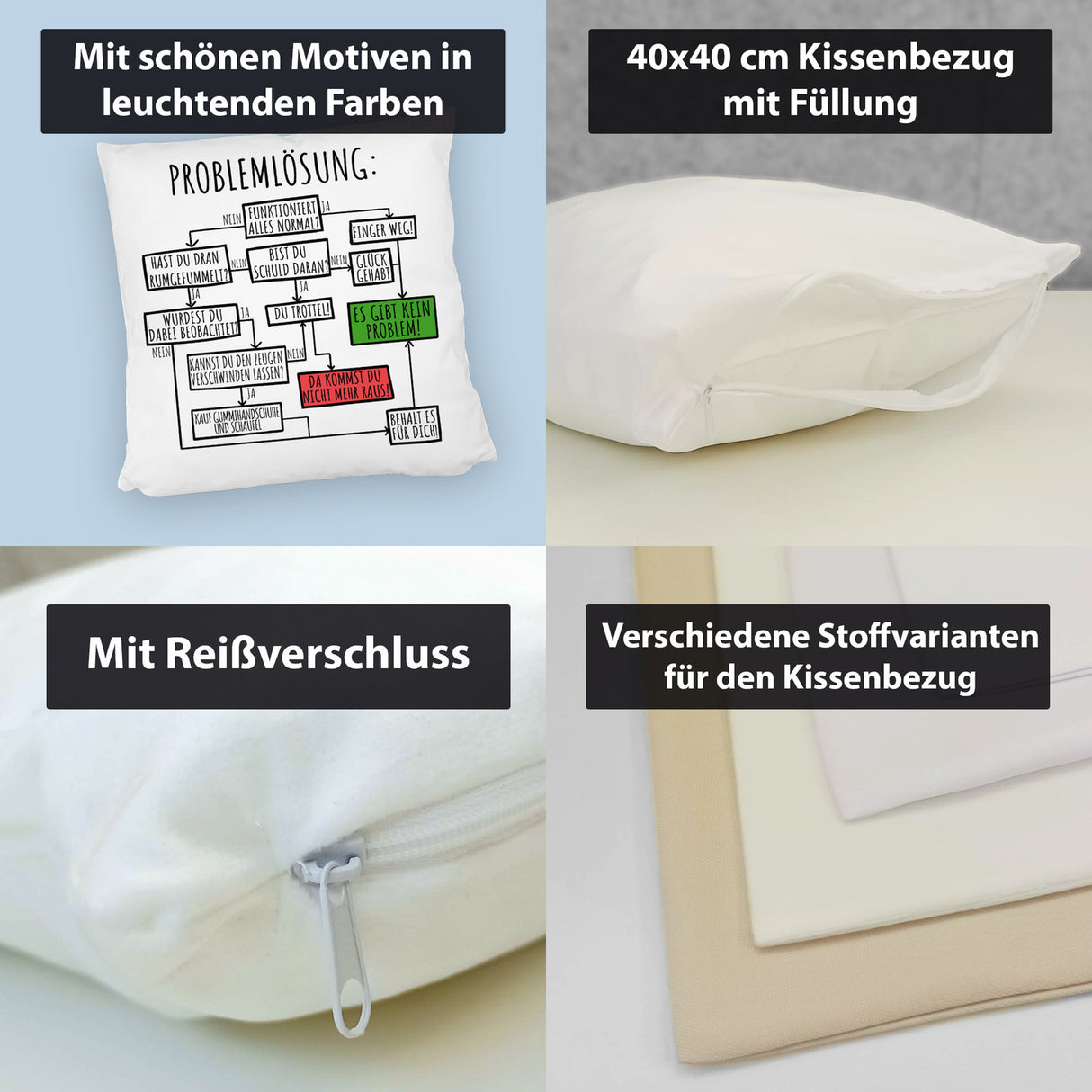 Es gibt kein Problem! Flussdiagramm zur Problemlösung Kissen
