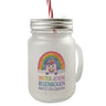 Lächelndes Einhorn Trinkglas mit Bambusdeckel Hinter jedem Regenbogen