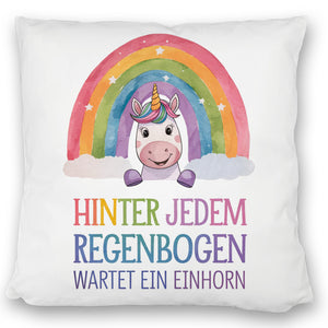 Lächelndes Einhorn Kissen Hinter jedem Regenbogen