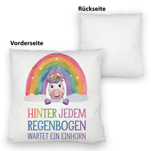 Lächelndes Einhorn Kissen Hinter jedem Regenbogen