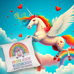 Lächelndes Einhorn Kissen Hinter jedem Regenbogen