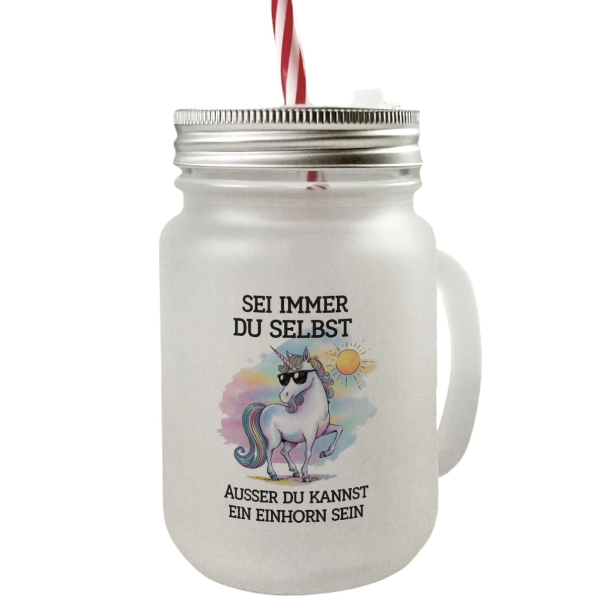 Einhorn mit Sonnenbrille Trinkglas mit Bambusdeckel Sei ein Einhorn