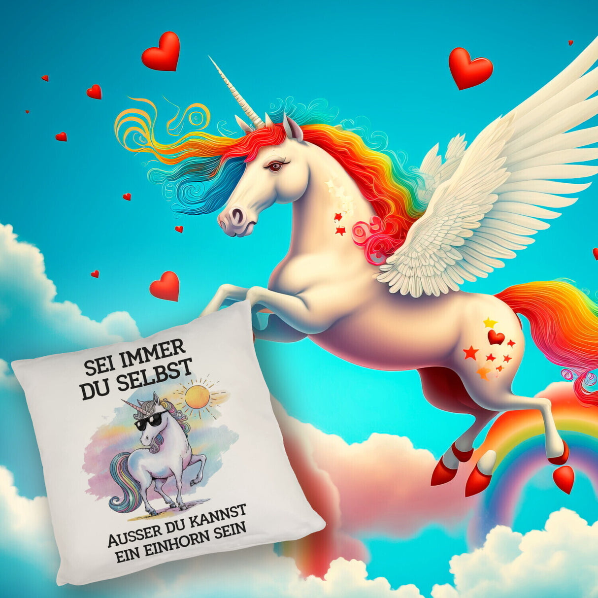 Einhorn mit Sonnenbrille Kissen Sei ein Einhorn
