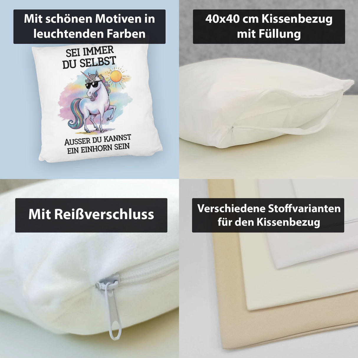 Einhorn mit Sonnenbrille Kissen Sei ein Einhorn