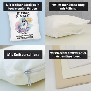 Einhorn mit Sonnenbrille Kissen Sei ein Einhorn