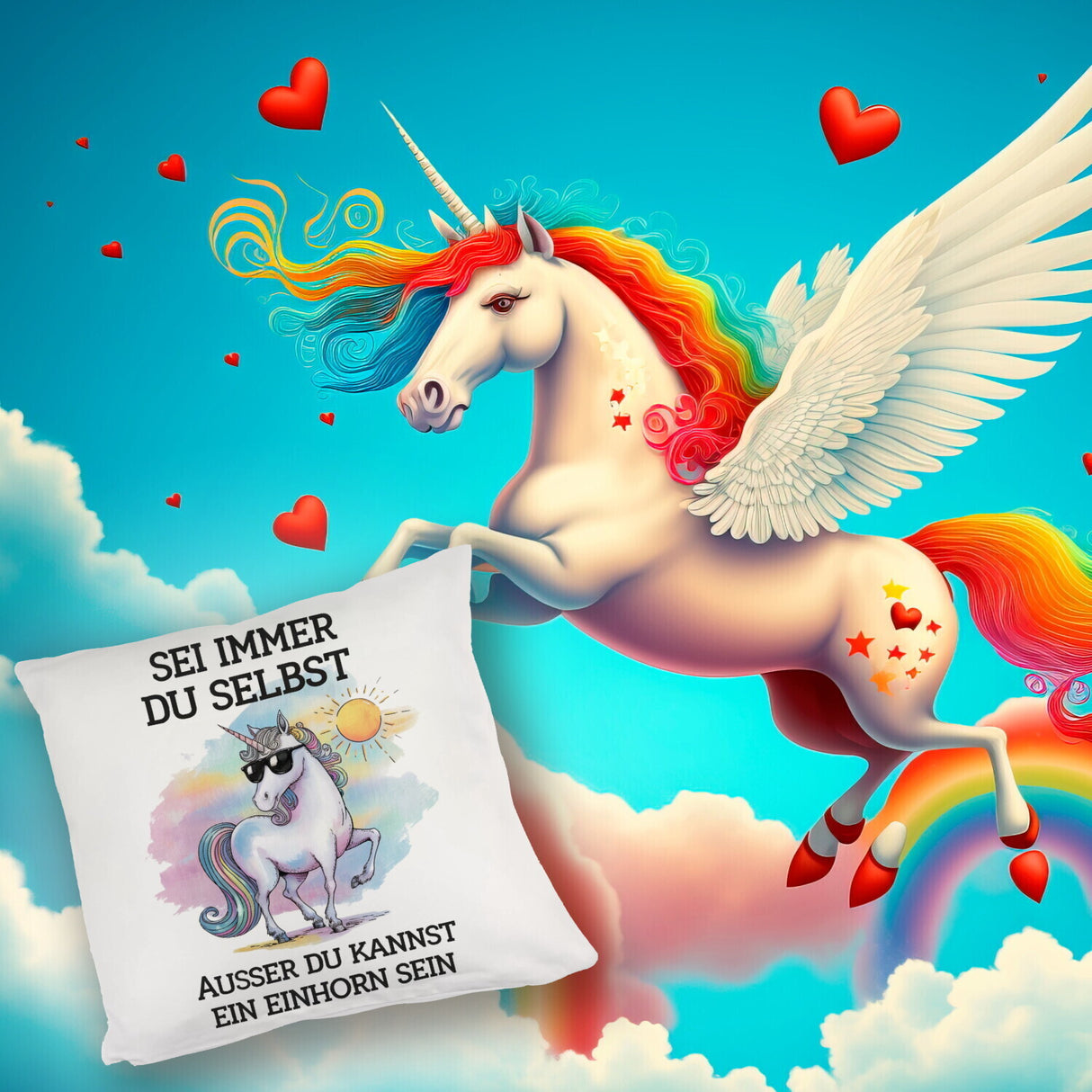 Einhorn mit Sonnenbrille Kissen Sei ein Einhorn
