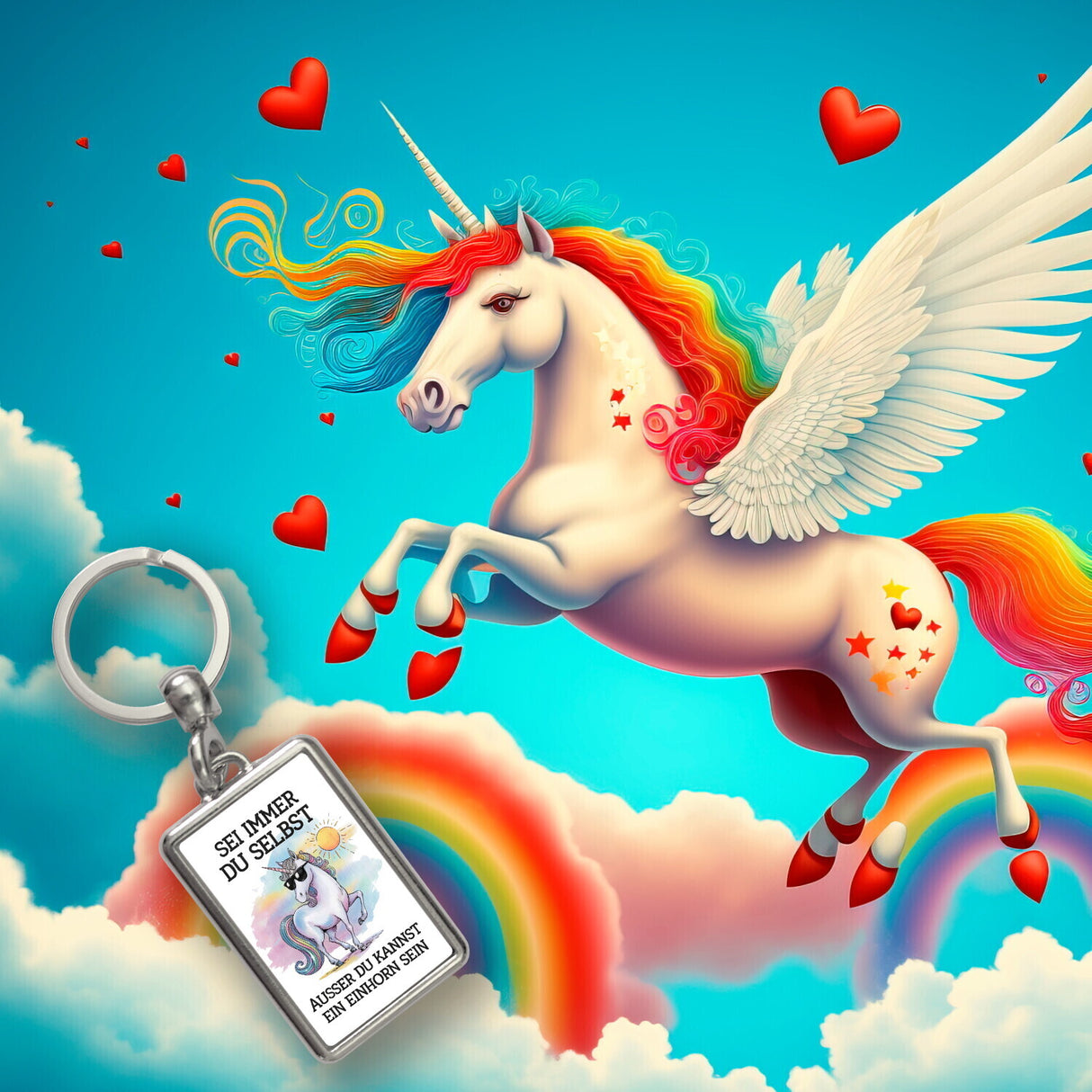 Einhorn mit Sonnenbrille Schlüsselanhänger Sei ein Einhorn