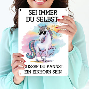 Einhorn mit Sonnenbrille Metallschild in 15x20 cm Sei ein Einhorn