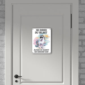 Einhorn mit Sonnenbrille Metallschild in 15x20 cm Sei ein Einhorn
