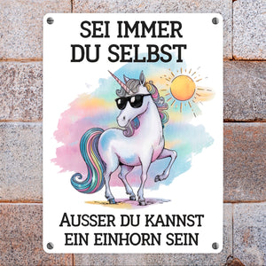 Einhorn mit Sonnenbrille Metallschild in 15x20 cm Sei ein Einhorn
