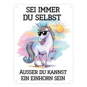 Einhorn mit Sonnenbrille Metallschild in 15x20 cm Sei ein Einhorn