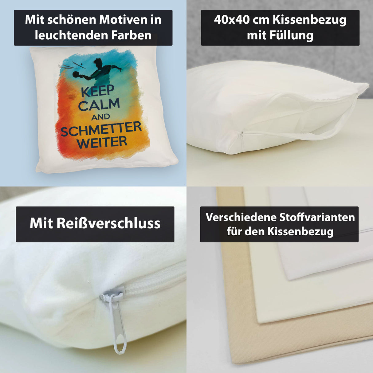 Tischtennisspieler in Aktion Kissen Keep Calm und Schmetter weiter
