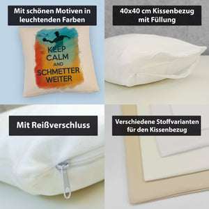 Tischtennisspieler in Aktion Kissen Keep Calm und Schmetter weiter