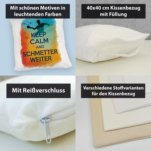 Tischtennisspieler in Aktion Kissen Keep Calm und Schmetter weiter